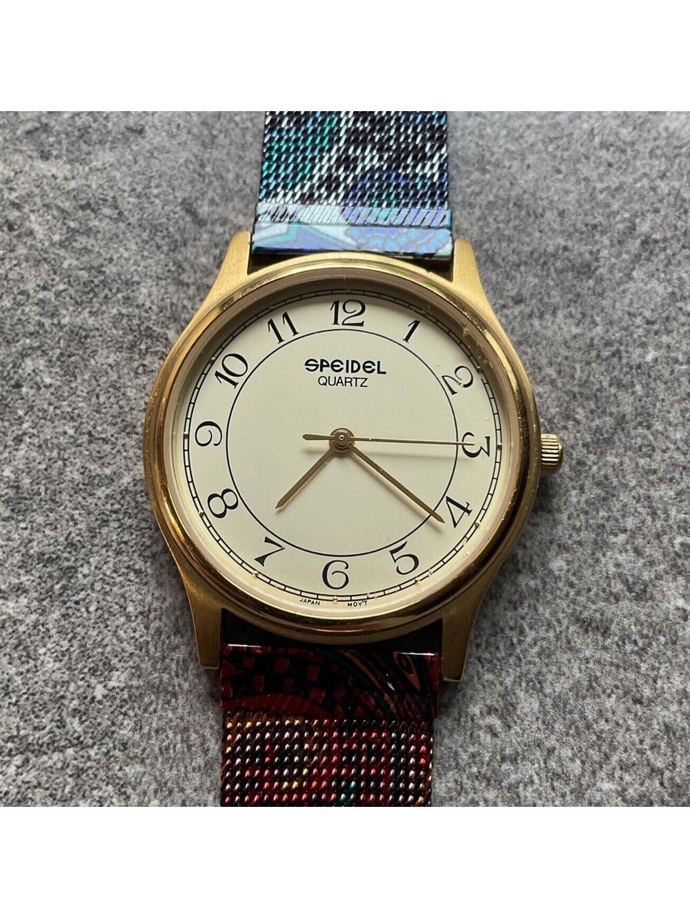 Cool Vintage Speidel Womens Watch 34mm Gold Tone Case With Mesh Metal Band Bin U